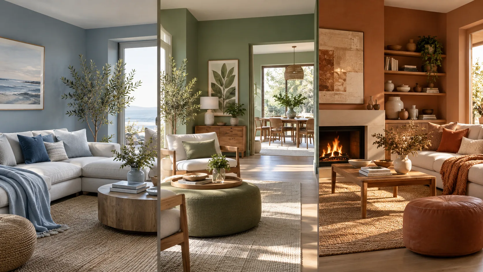 Sala residencial com diferentes cores de parede mostrando efeitos da psicologia das cores na decoração