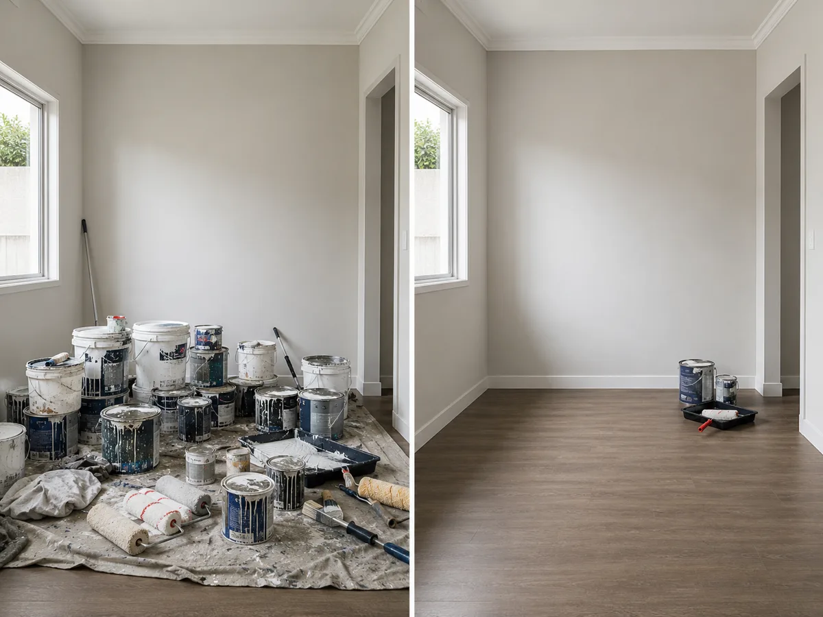 Comparativo de obra com muito material sobrando e com cálculo correto de produto